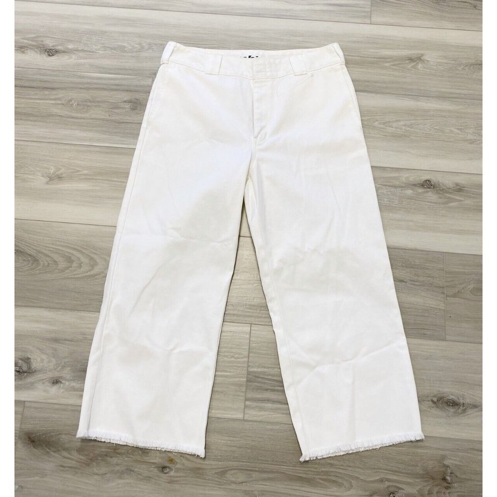 Dickies Juniors Work Crop Fray Hem Twill High-Rise Crop Fit White Size 9/29 - Picture 2 of 6